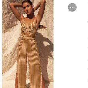 NWOT Moon River Tan Striped Jumpsuit